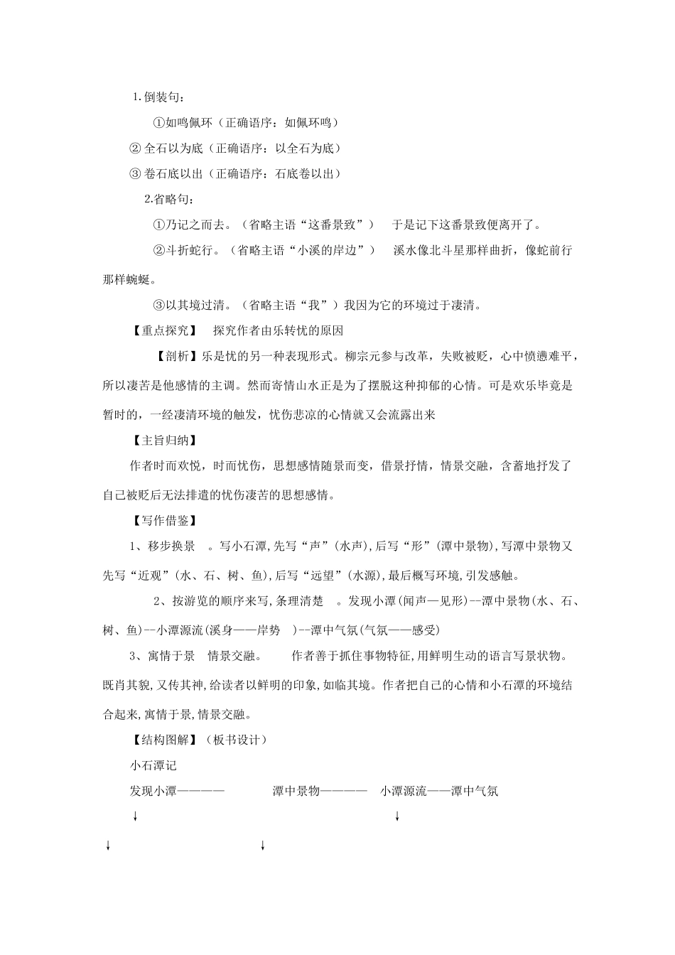 秋学期八年级语文上册 第6单元 第21课《小石潭记》导学案 语文版-语文版初中八年级上册语文学案_第3页