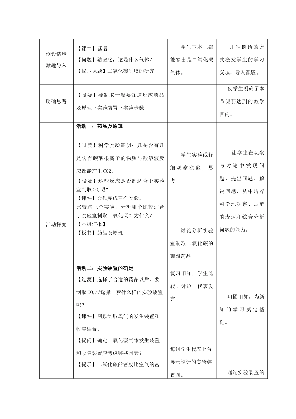 湖北安陆市棠棣镇百花中学九年级化学上册 6.2 二氧化碳制取的研究教案  新人教版_第2页