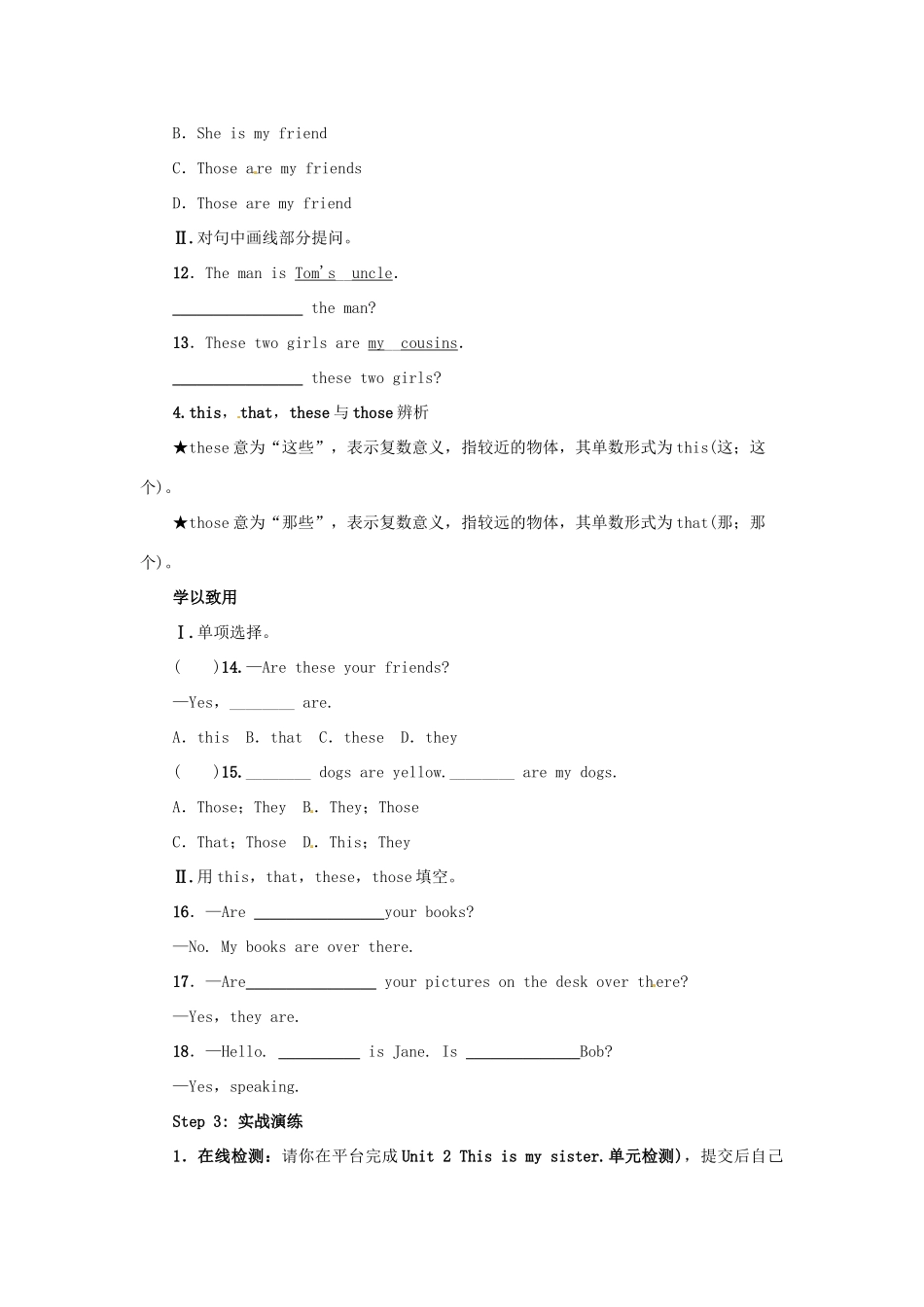 秋七年级英语上册 Unit 2 This is my sister复习导学案 （新版）人教新目标版-（新版）人教新目标版初中七年级上册英语学案_第3页