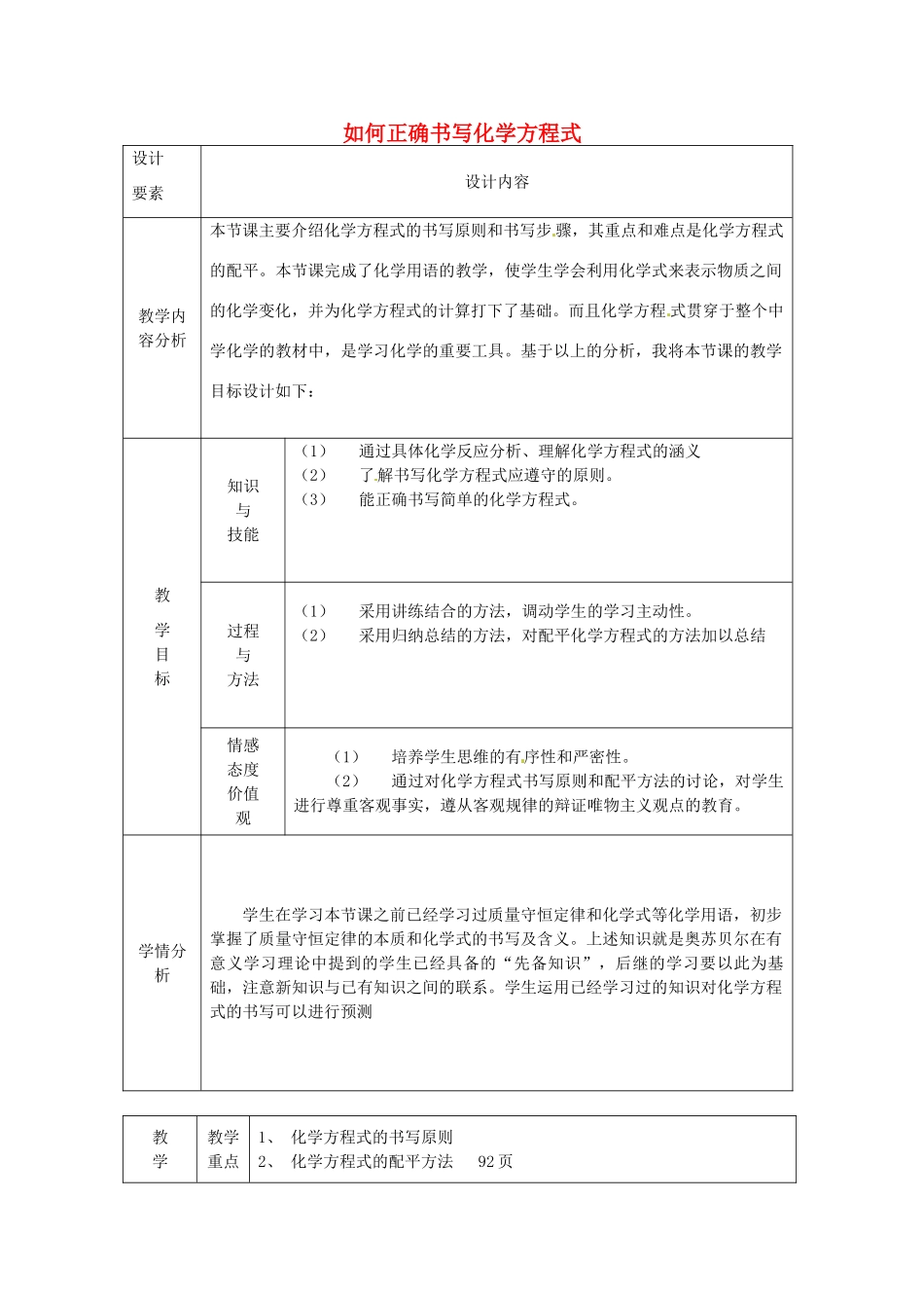 新疆兵团第五师八十八团学校九年级化学上册 如何正确书写化学方程式教案 新人教版_第1页