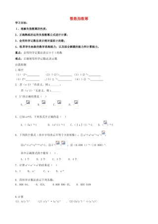 山东省夏津实验中学八年级数学上册 15.1.1 整数指数幂学案1（无答案）（新版）新人教版