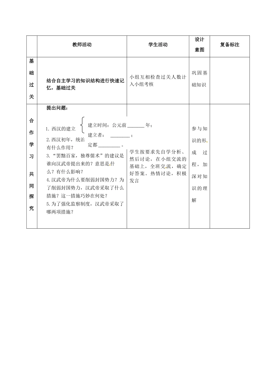 山东省邹平县实验中学七年级历史上册 第15课 汉武帝推进大一统格局教案 北师大版_第2页