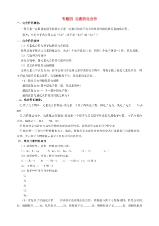 山东省宁阳实验中学九年级化学 初高衔接教材《专题四 元素的化合价》教案