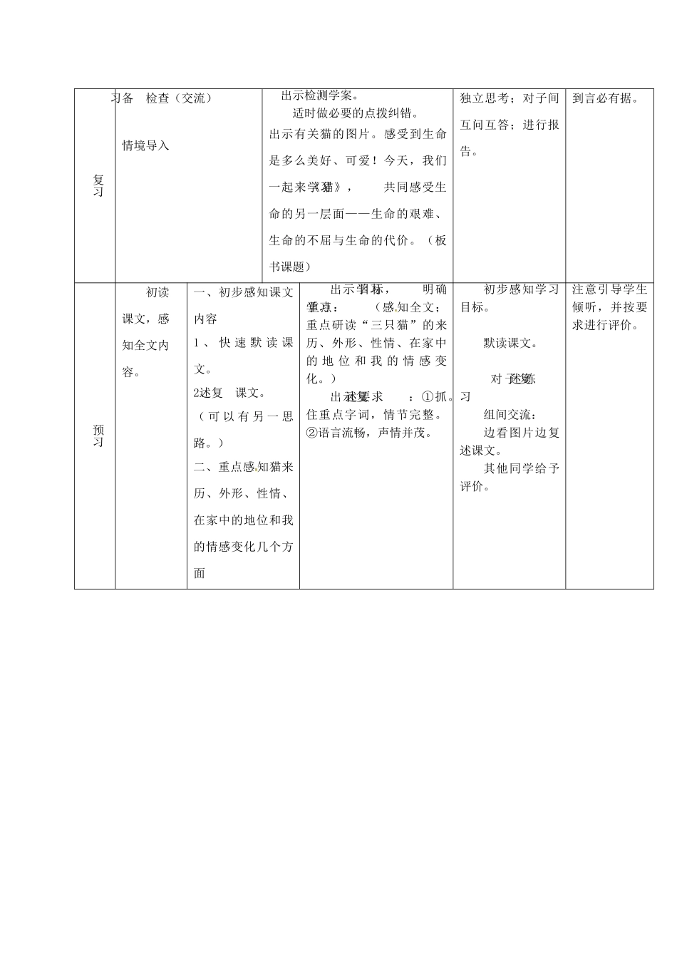 （秋季版）吉林省通化市七年级语文上册 第五单元 17《猫》导学案2 新人教版-新人教版初中七年级上册语文学案_第2页