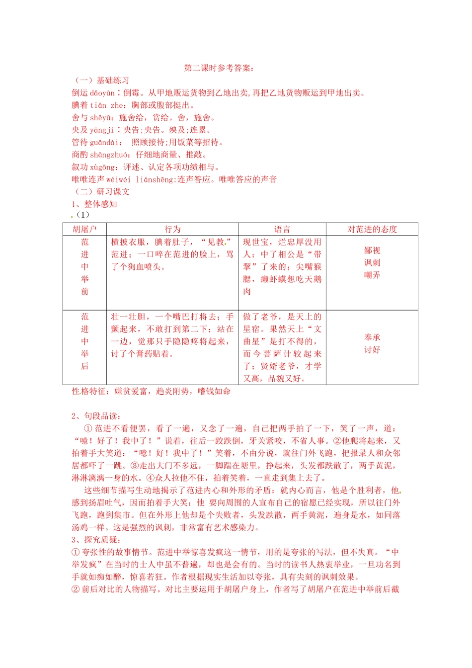 九年级语文上册《19 范进中举》学案2 新人教版-新人教版初中九年级上册语文学案_第2页