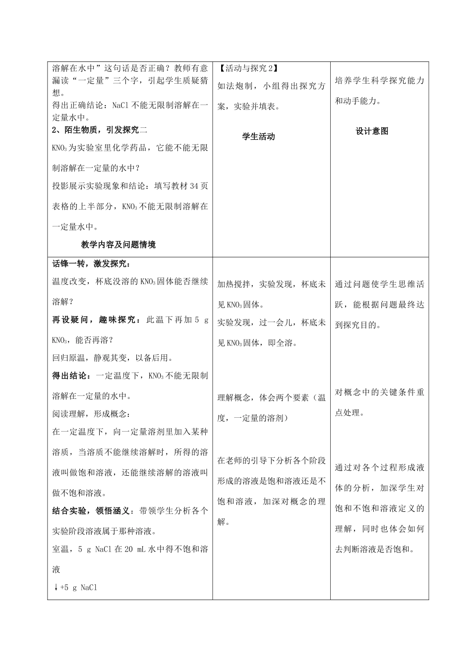 九年级化学下册 第九单元 课题2溶解度教案（1）人教新课标版_第2页
