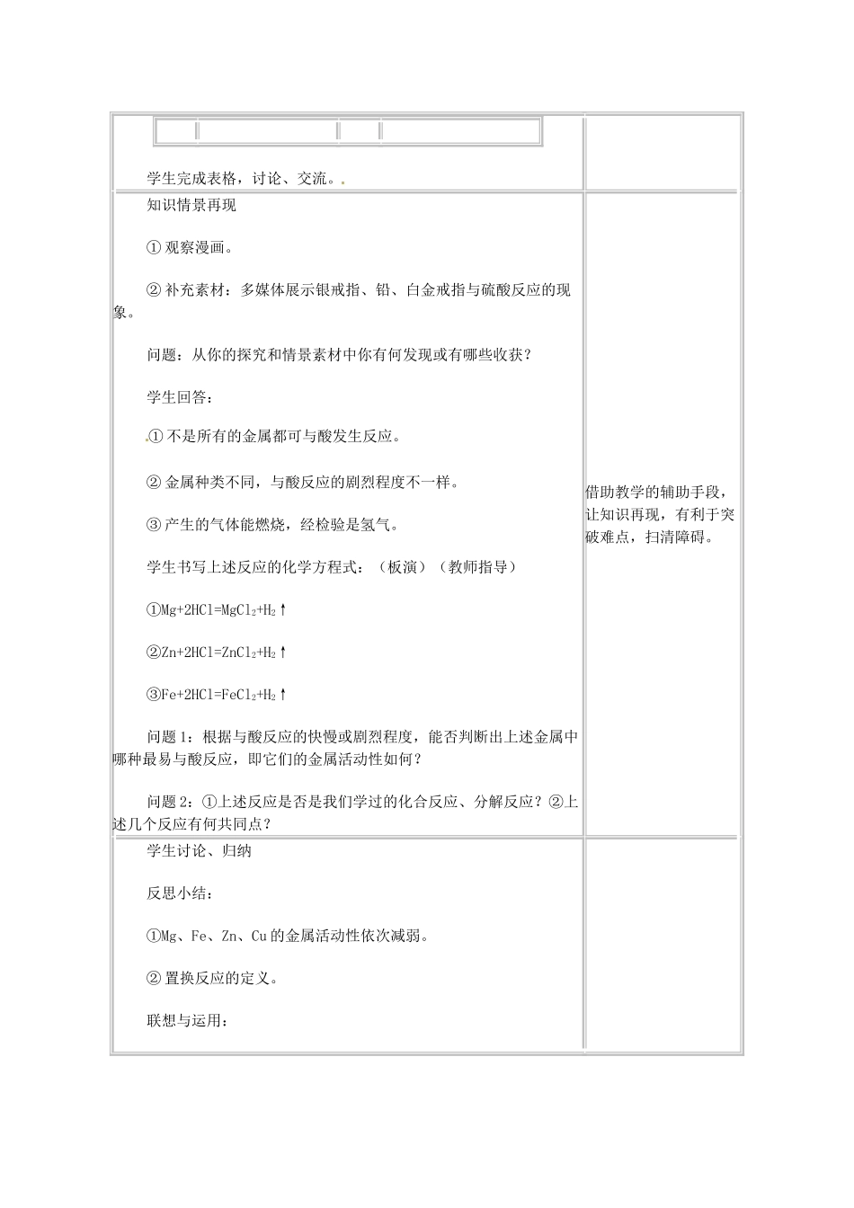 湖北省宜都市红花套镇初级中学九年级化学下册 第八单元 课题2 金属的化学性质（第1课时）教学设计 （新版）新人教版_第3页