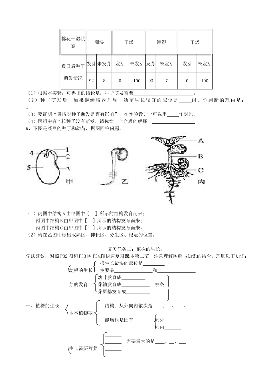 山东省肥城市安站中学七年级生物下册 被子植物的一生复习学案（无答案） 鲁科版_第2页