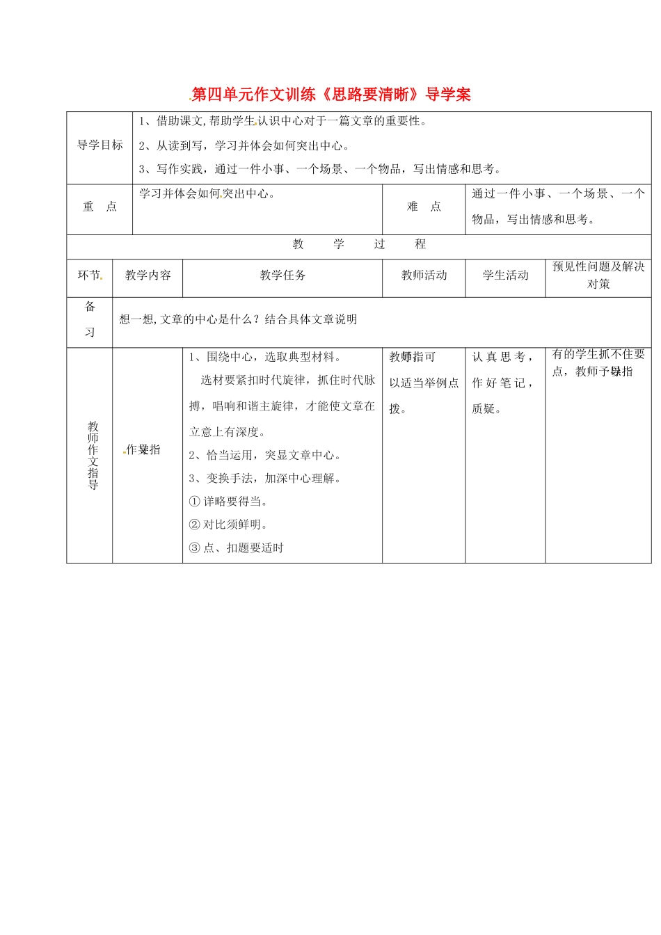 （秋季版）吉林省通化市七年级语文上册 写作《思路要清晰》导学案2 新人教版-新人教版初中七年级上册语文学案_第1页