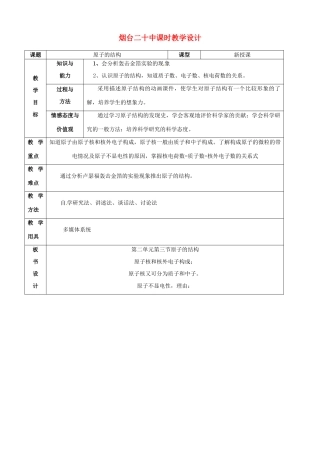 山东省烟台20中九年级化学《原子的结构》教学设计