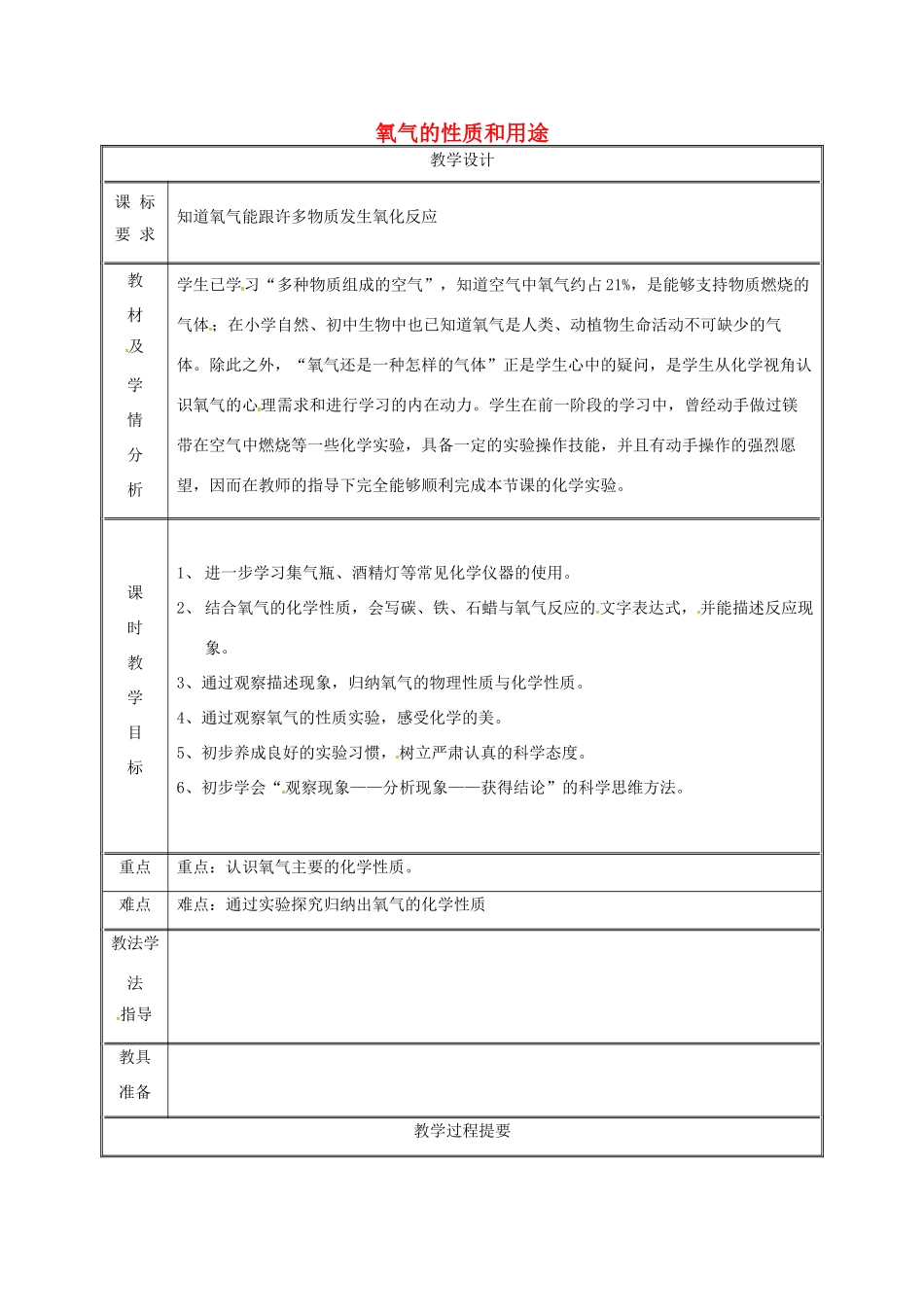 湖南省益阳市资阳区迎丰桥镇九年级化学上册 第3章 维持生命之气—氧气 3.1 氧气的性质和用途（第1课时）教案 （新版）粤教版-（新版）粤教版初中九年级上册化学教案_第1页