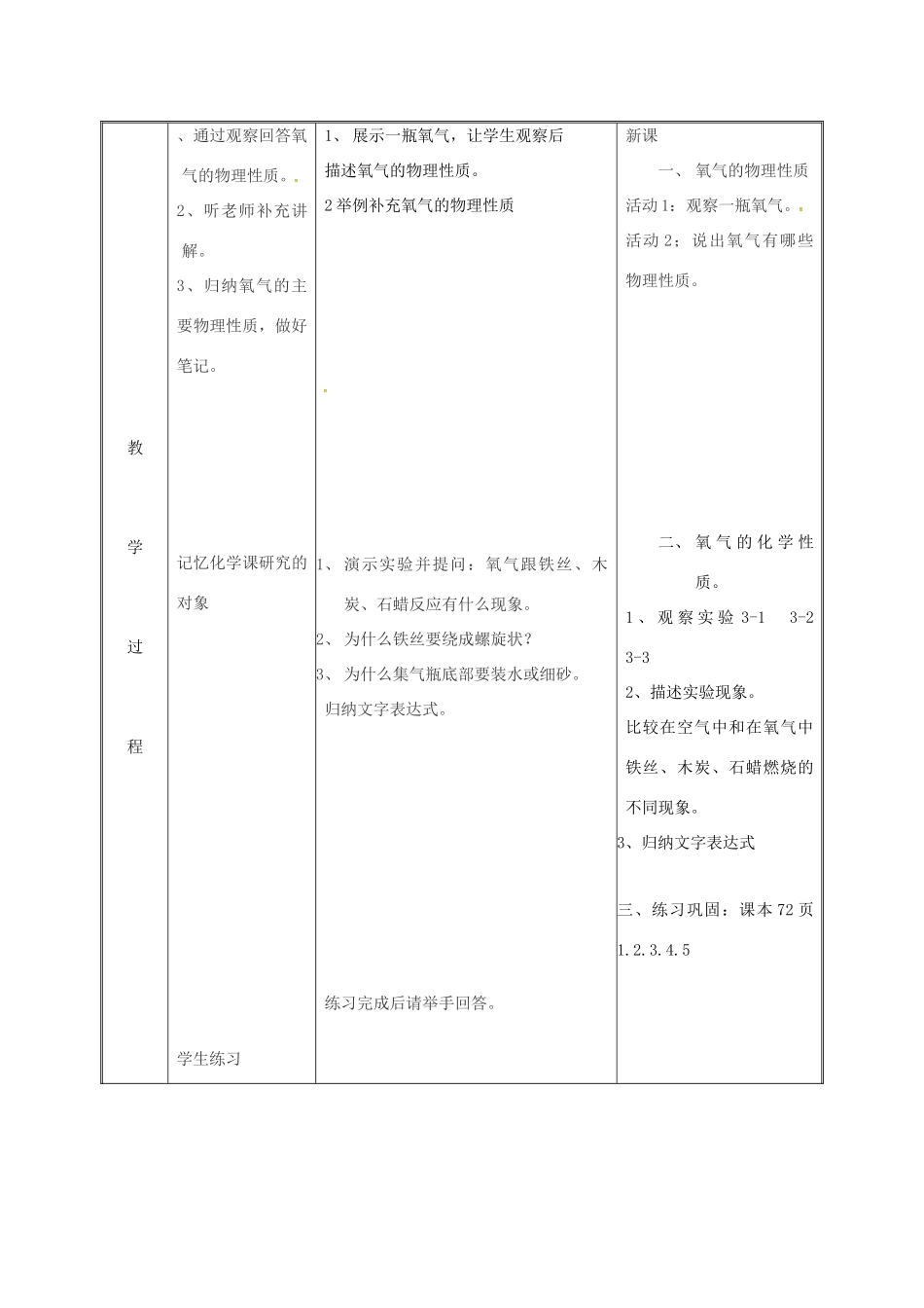 湖南省益阳市资阳区迎丰桥镇九年级化学上册 第3章 维持生命之气—氧气 3.1 氧气的性质和用途（第1课时）教案 （新版）粤教版-（新版）粤教版初中九年级上册化学教案_第3页