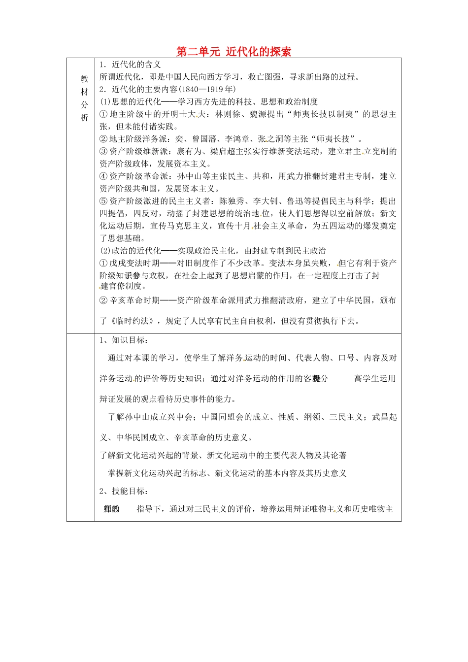山东省淄博市临淄区第八中学八年级历史上册《第二单元 近代化的探索》教案2 新人教版_第1页