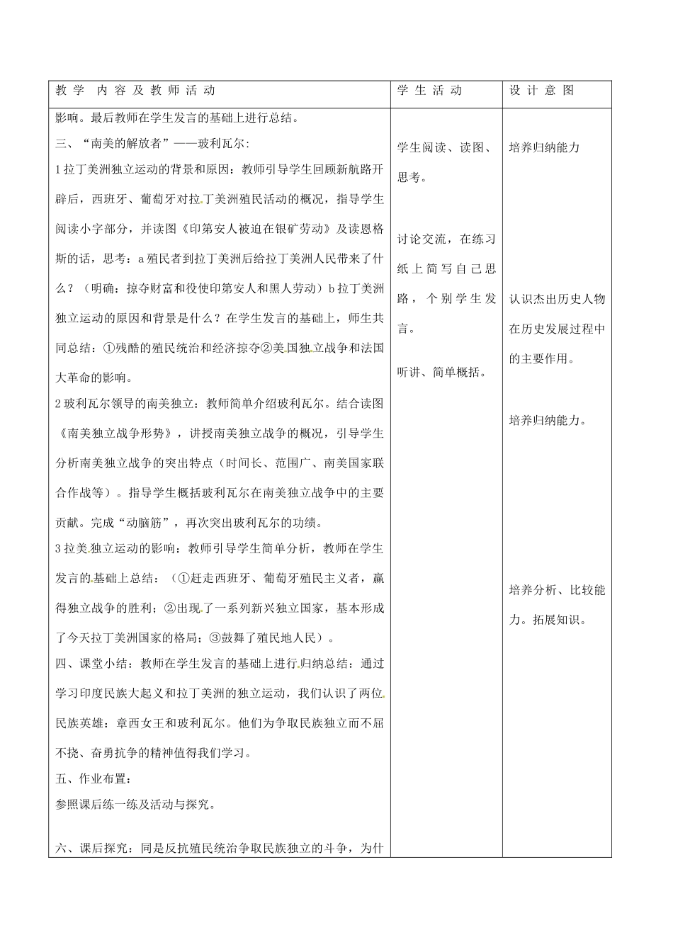 九年级历史上册 第五单元 殖民扩张与殖民地人民的抗争 第16课 殖民地人民的抗争教案 新人教版-新人教版初中九年级上册历史教案_第3页