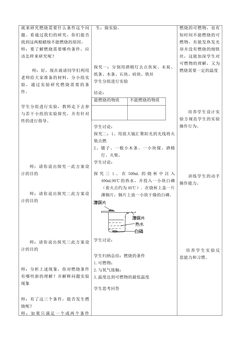 九年级化学全册 探究燃烧的条件教案 鲁教版_第2页
