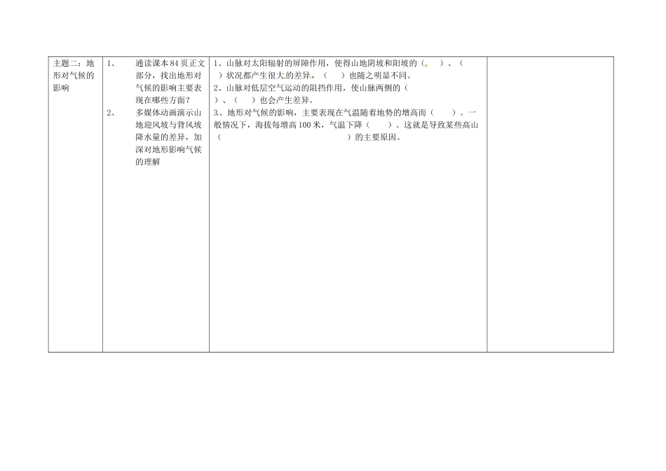 山东省安丘市东埠中学七年级地理上册 4.3 影响气候的主要因素（第三课时）学案（无答案） 湘教版_第2页