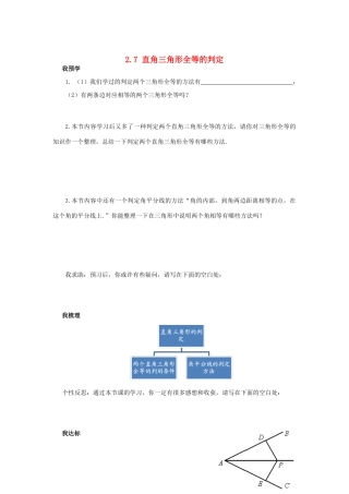 浙江省杭州市萧山区党湾镇初级中学八年级数学上册 2.7《直角三角形全等的判定》学案 浙教版