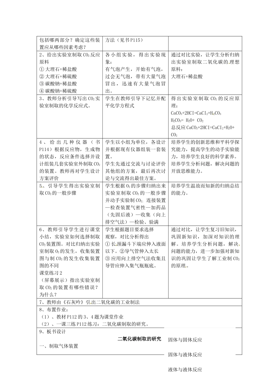 新疆哈密市第五中学九年级化学上册 第六单元 课题2 二氧化碳制取的研究教学设计 新人教版_第2页