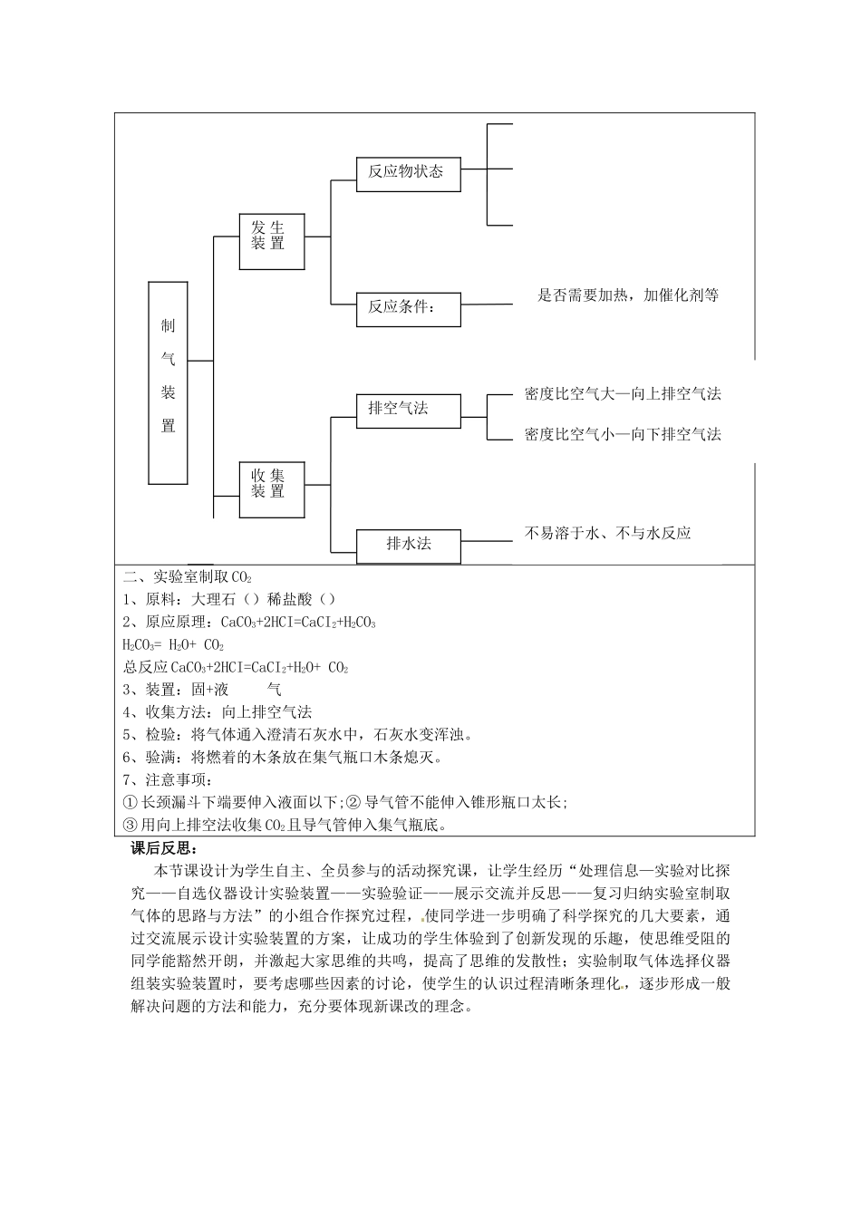 新疆哈密市第五中学九年级化学上册 第六单元 课题2 二氧化碳制取的研究教学设计 新人教版_第3页