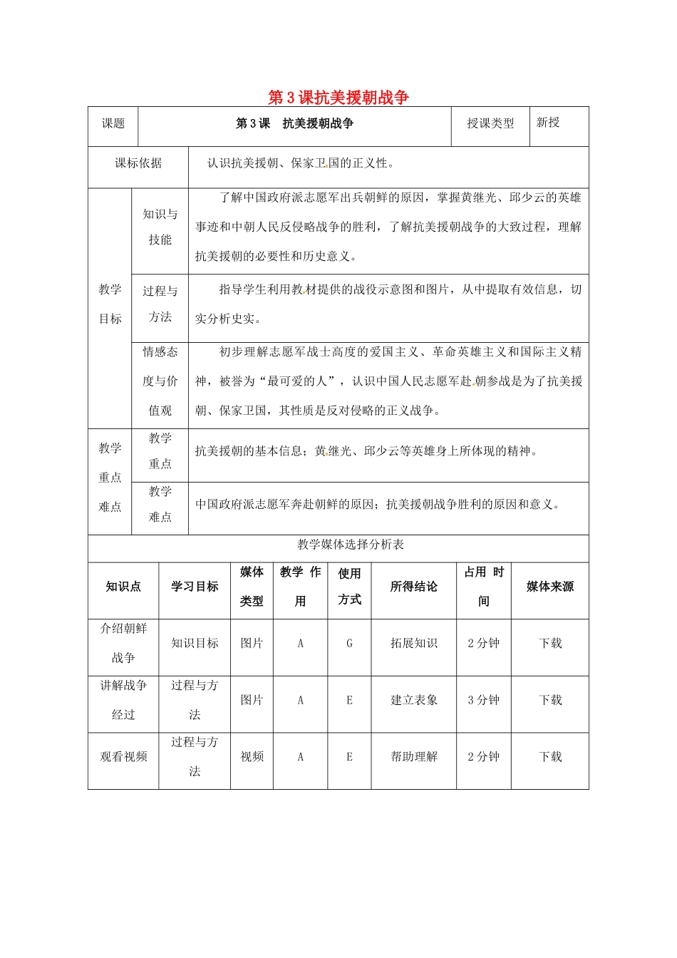 陕西省安康市石泉县池河镇八年级历史下册 第一单元 走向社会主义 第3课 抗美援朝教案1 北师大版-北师大版初中八年级下册历史教案_第1页