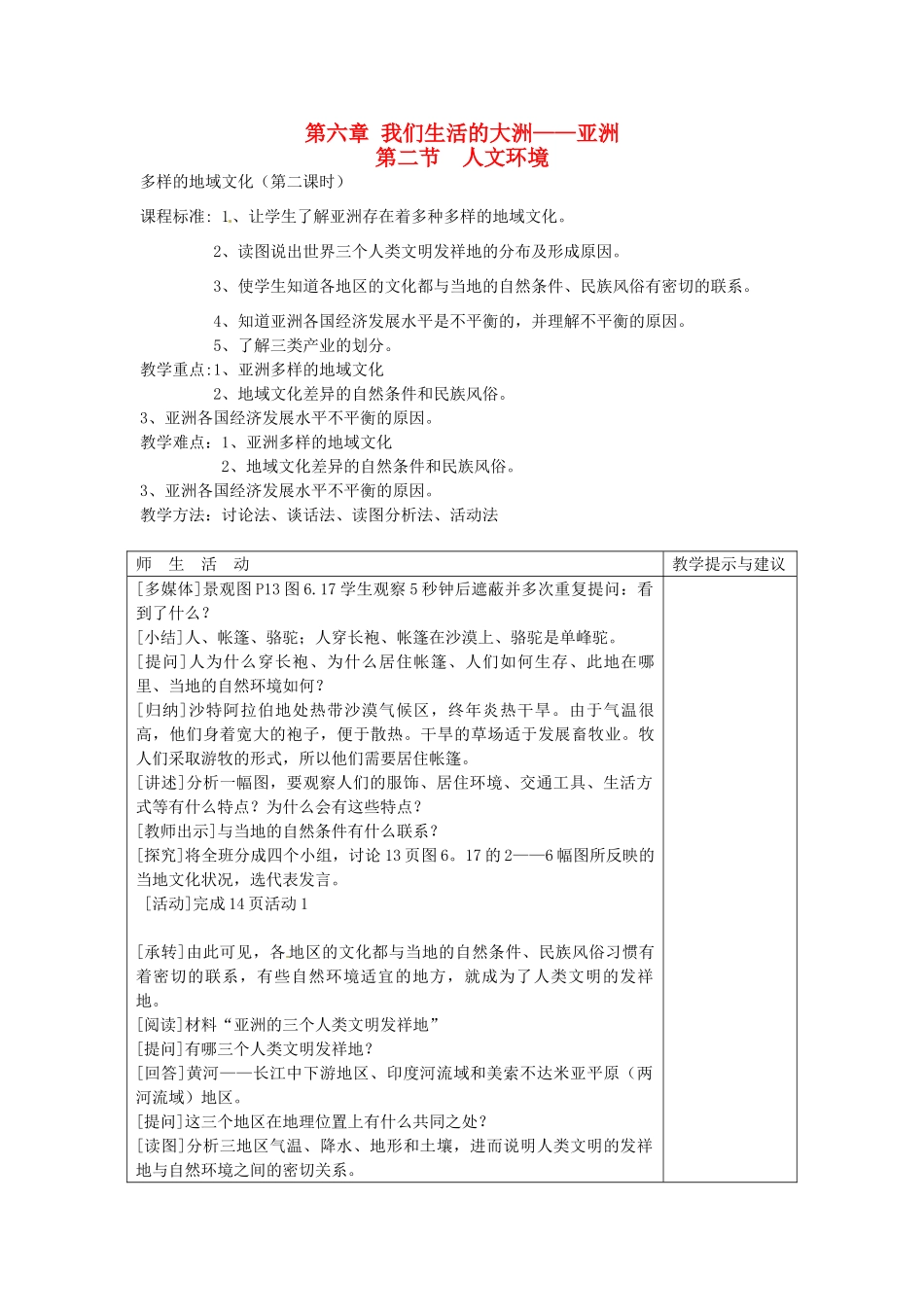 四川省宜宾县复龙初级中学七年级地理下册 第二节 人文环境教案_第1页