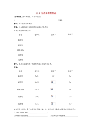 九年级化学下册 11.1 生活中常见的盐习题 新人教版