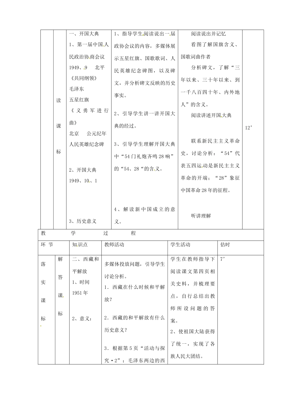 山东省临沭县第三初级中学八年级历史下册《第1课 中国人民站起来了》教案 新人教版_第3页