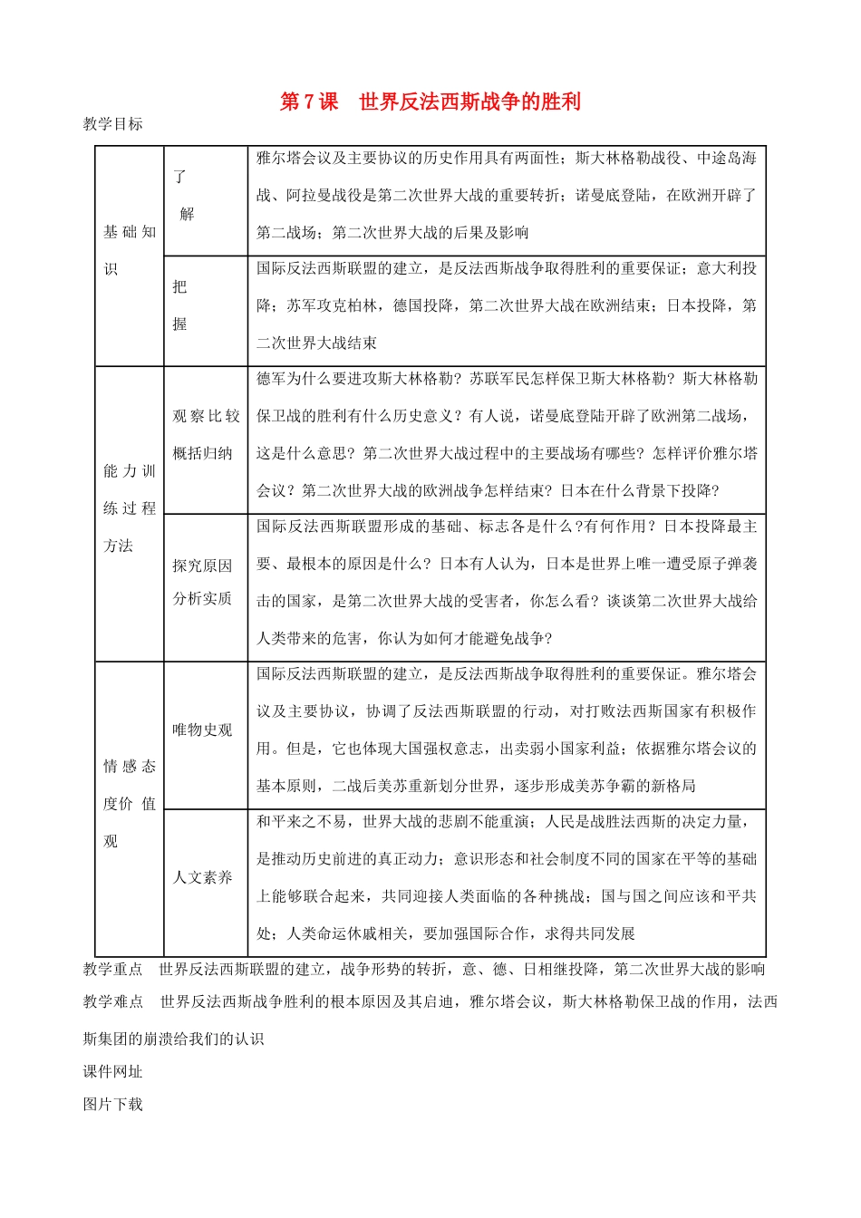 九年级历史下册 07-世界反法西斯战争的胜利教案 新人教版_第1页