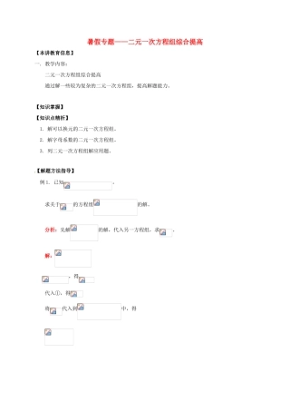 辽宁省凌海市七年级数学下册 课后补习班辅导 暑假专题—二元一次方程组综合提高讲学案 苏科版-苏科版初中七年级下册数学学案