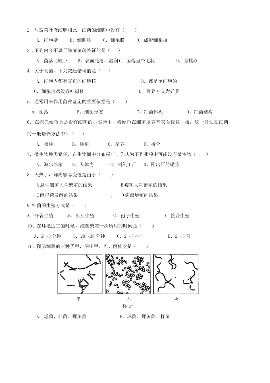 山东省胶南市隐珠街道办事处中学八年级生物《分布广泛的细菌和真菌》学案_第3页