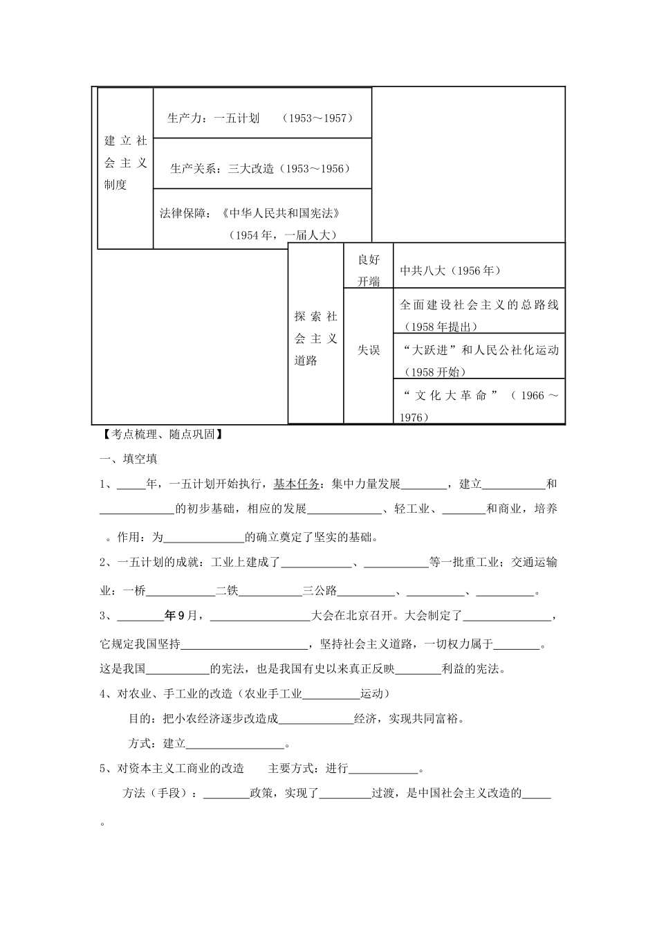 山东省泰安市新泰八年级历史下册 第二单元 社会主义道路的探索复习教案 新人教版_第3页