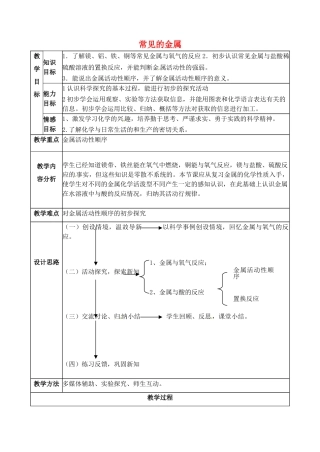 山东省临淄外国语实验学校九年级化学全册《10.2 金属的化学性质（第1课时）》教案 鲁教版五四制