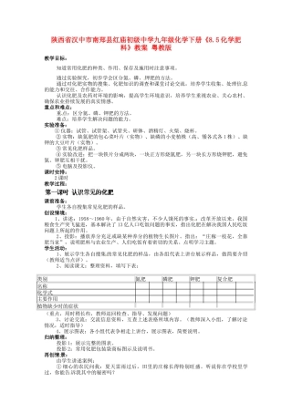 陕西省汉中市南郑县红庙初级中学九年级化学下册《8.5化学肥料》教案 粤教版