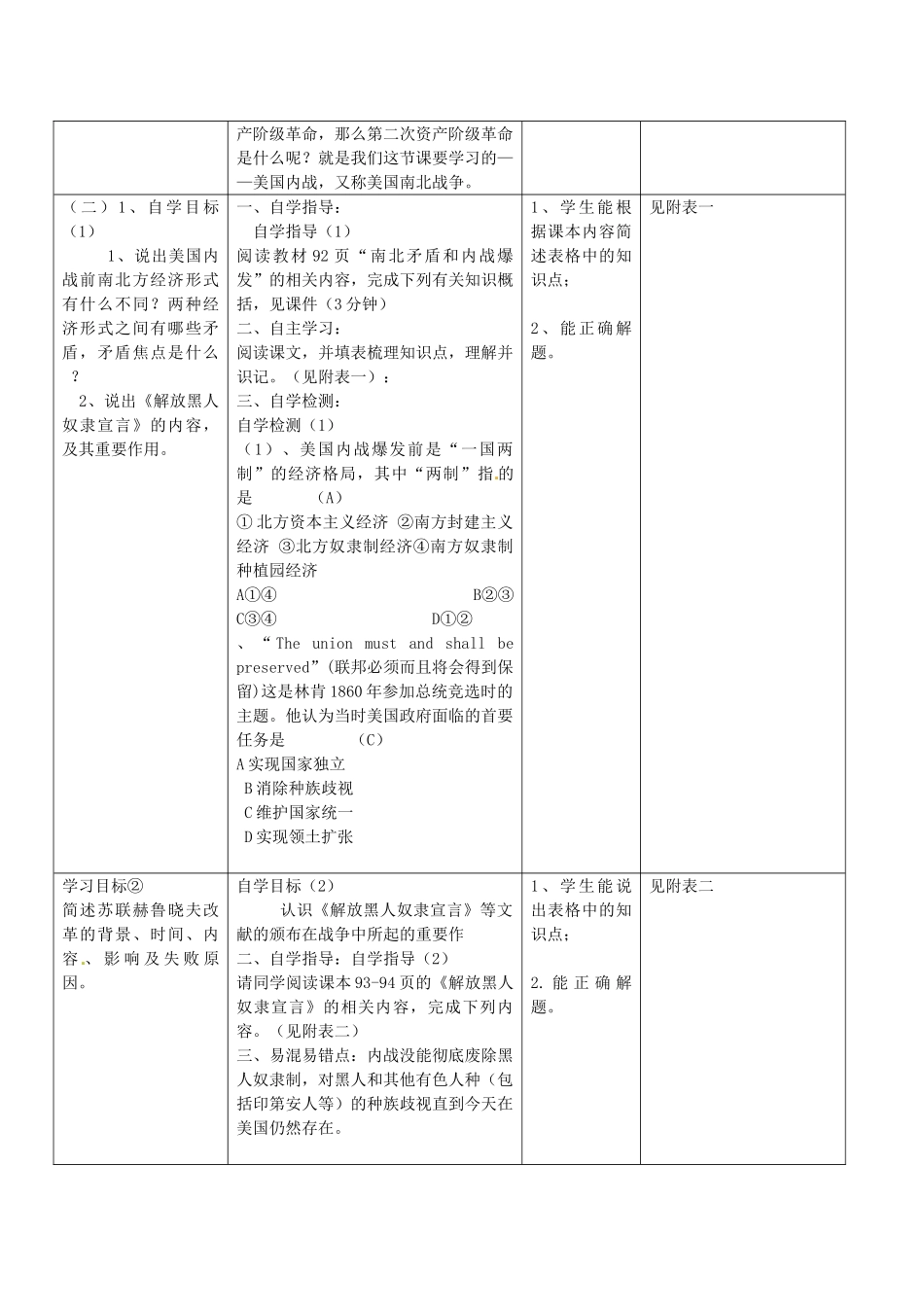 九年级历史上册 第15课 美国内战复习教案 中华书局版-中华书局版初中九年级上册历史教案_第2页