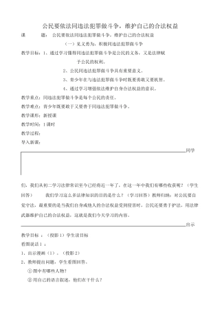 新人教版九年级历史与社会公民要依法同违法犯罪做斗争 维护自己的合法权益教案