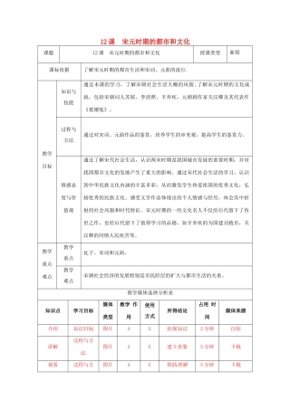 陕西省安康市石泉县池河镇七年级历史下册 第二单元 辽宋夏金元时期：民族关系发展和社会变化 第12课 宋元时期的都市和文化教案1 新人教版-新人教版初中七年级下册历史教案