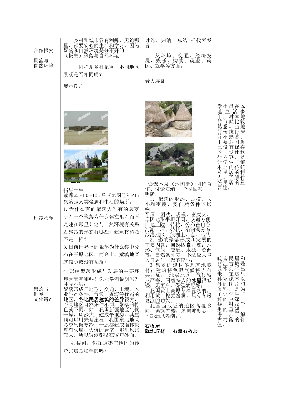 山东省枣庄市第四十二中学七年级地理上册《聚落-人类的聚居地》教案 新人教版_第3页