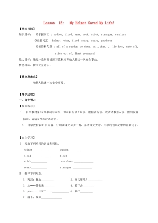 九年级英语上册 Unit 3 Safety Lesson 15 My Helmet Saved My Life学案 （新版）冀教版-（新版）冀教版初中九年级上册英语学案