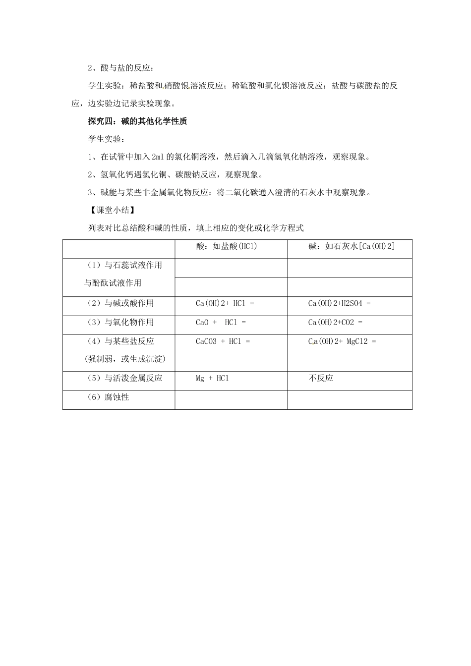 九年级化学全册 2 常见的酸和碱《到实验室去 探究酸和碱的化学性质》教案 鲁教版五四制-鲁教版五四制初中九年级全册化学教案_第3页
