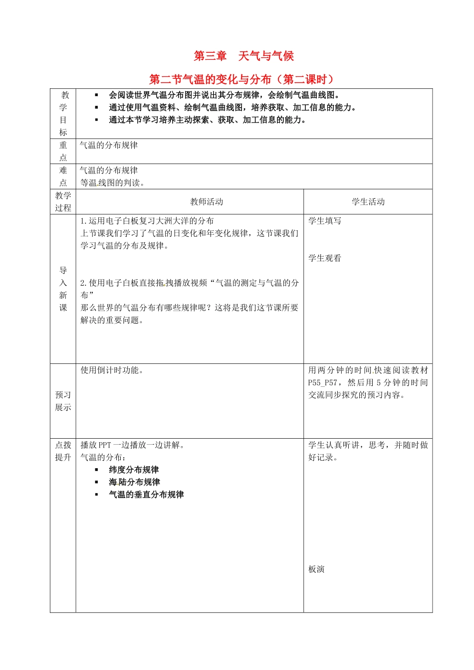 山东省临沂市凤凰岭中学七年级地理上册 第三章 第二节 气温的变化与分布教案 新人教版_第1页