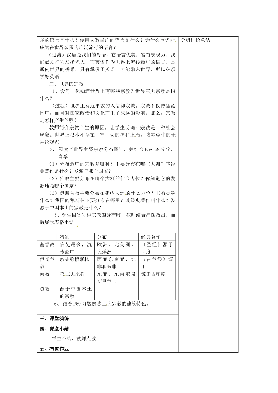 江苏省徐州市中小学教学研究室七年级地理上册 世界的语言和宗教教案 新人教版_第2页