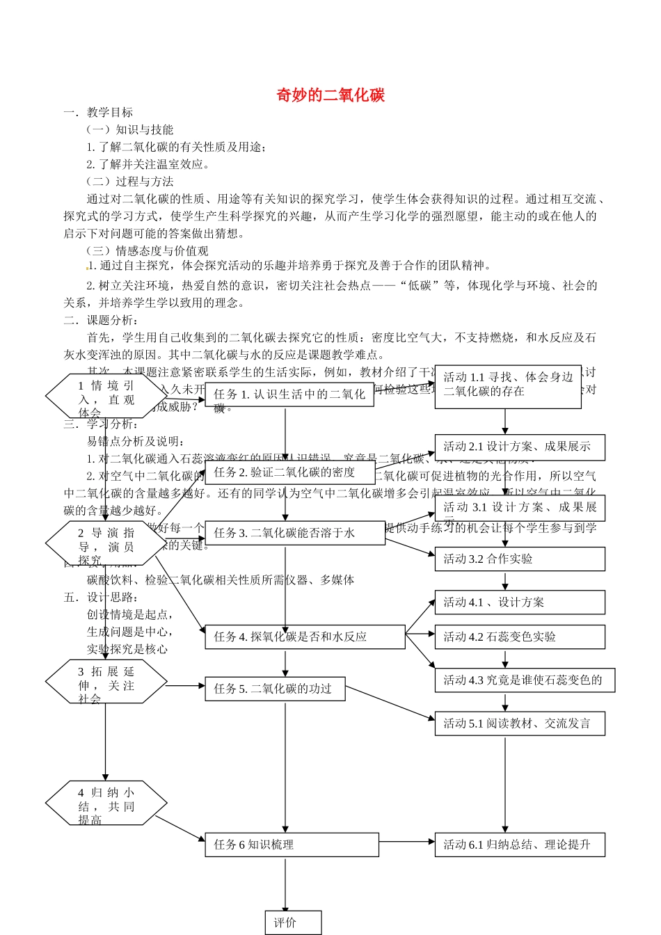 江西省信丰县黄泥中学中考化学实验汇总复习 奇妙的二氧化碳（第一课时）教学设计_第1页
