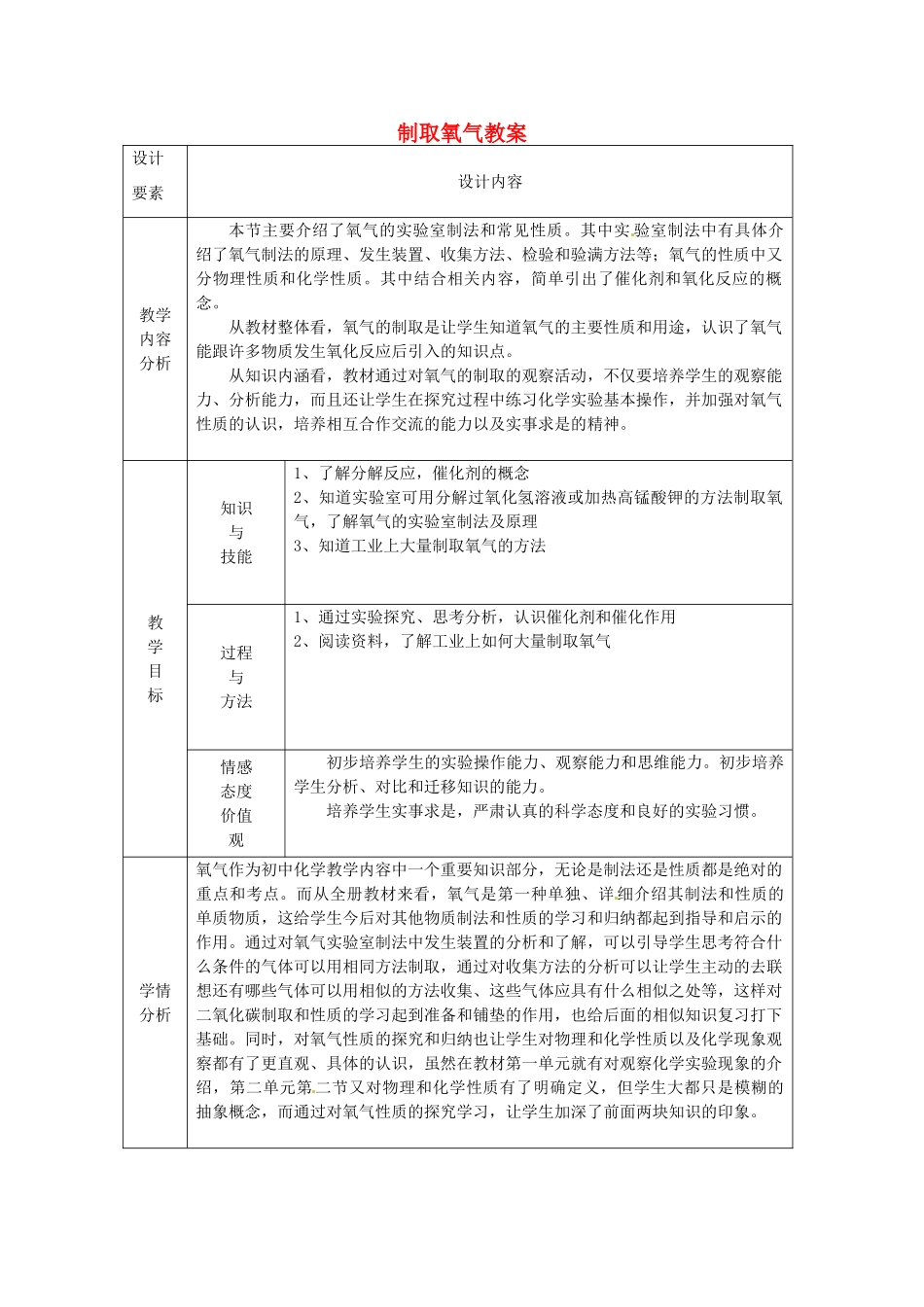 新疆兵团第五师八十八团学校九年级化学上册 制取氧气教案 新人教版_第1页