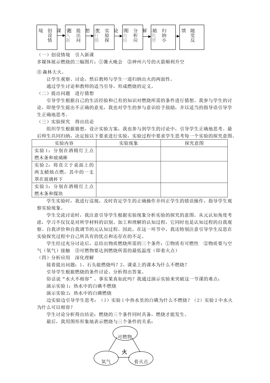 九年级化学燃烧与灭火教案 上教版_第2页
