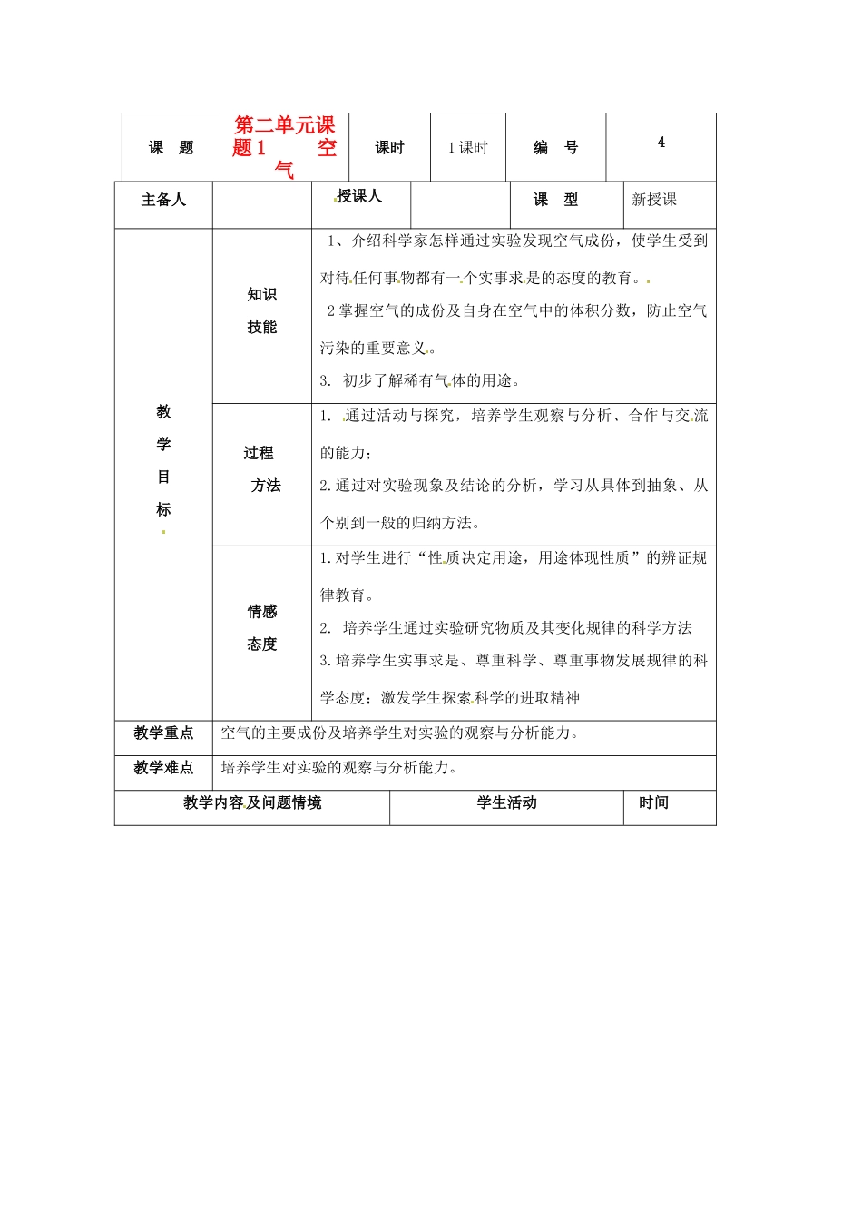 山东省临沭县九年级化学上册 第二单元 课题1《空气》教案 新人教版_第1页