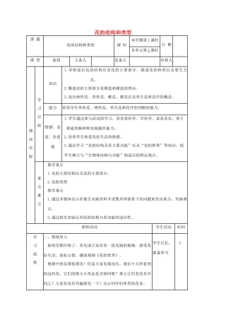 山东省邹平县八年级生物上册 4.1.1 花的结构和类型学案 （新版）济南版-（新版）济南版初中八年级上册生物学案