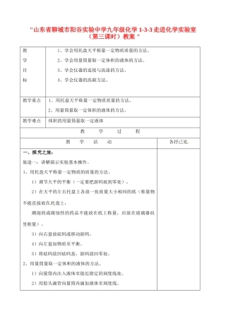 山东省聊城市阳谷实验中学九年级化学 1-3-3走进化学实验室（第三课时）教案 