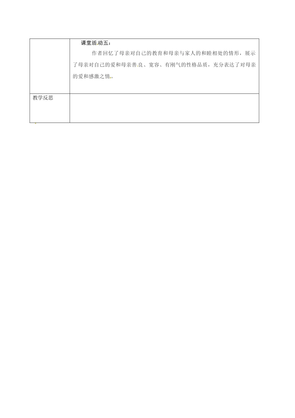 陕西省山阳县八年级语文下册 第一单元 第2课 我的母亲（第2课时）导学案 （新版）新人教版-（新版）新人教版初中八年级下册语文学案_第2页