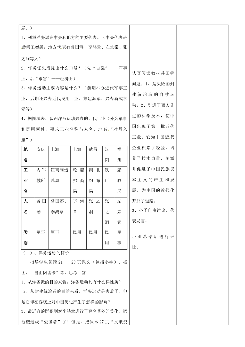 山东省郯城县第三初级中学八年级历史上册《第6课洋务运动》教案 新人教版_第2页