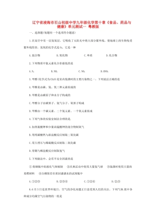 辽宁省凌海市石山初级中学九年级化学第十章《食品、药品与健康》单元测试一 粤教版